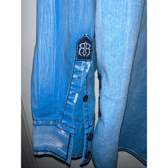 Roar Mens Foundation Edition Shirt XL Apex Button Long Sleeve Blue Embroidered W - Picture 5 of 8